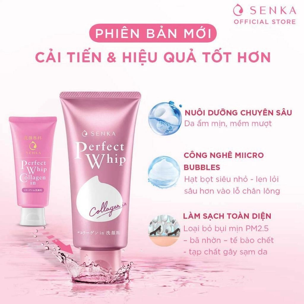 Sữa rửa mặt tạo bọt bổ sung Collagen Senka Perfect Whip Collagen In 120g