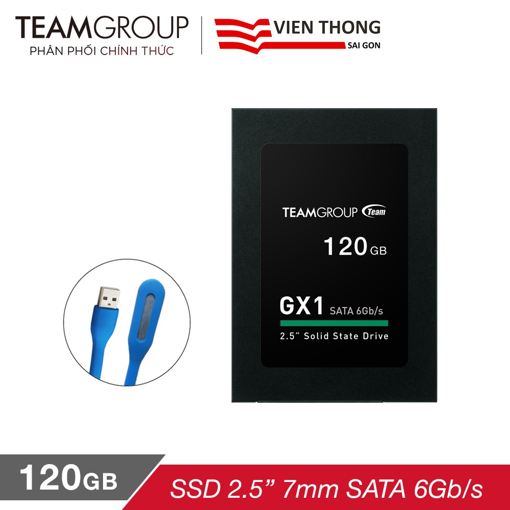 Ổ cứng SSD Team Group GX1 120GB Sata III 7mm 2.5" (Bảo hành 3 năm đổi mới) tặng đèn LED - Hãng phân phối chính thức