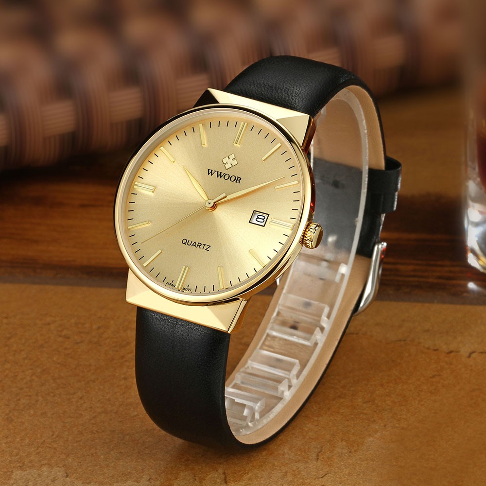 WWOOR Đồng hồ đeo tay  kiểu máy thạch anh chống thấm nước dây đeo bằng da-8826P