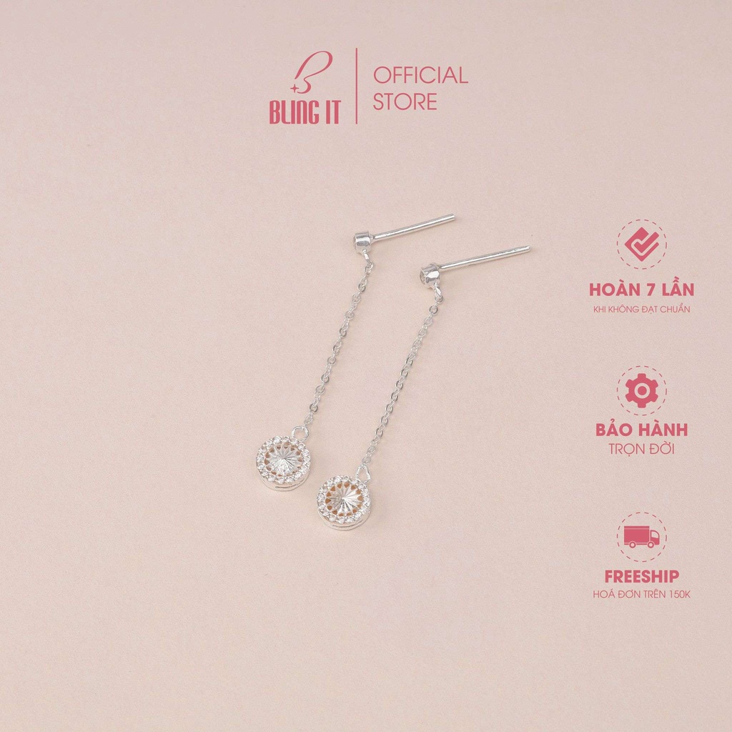 Khuyên Tai Bạc Nữ 925 BLING IT Kiểu Dáng Rơi Sang Trọng Họa Tiết Mặt Trời - BIBT522
