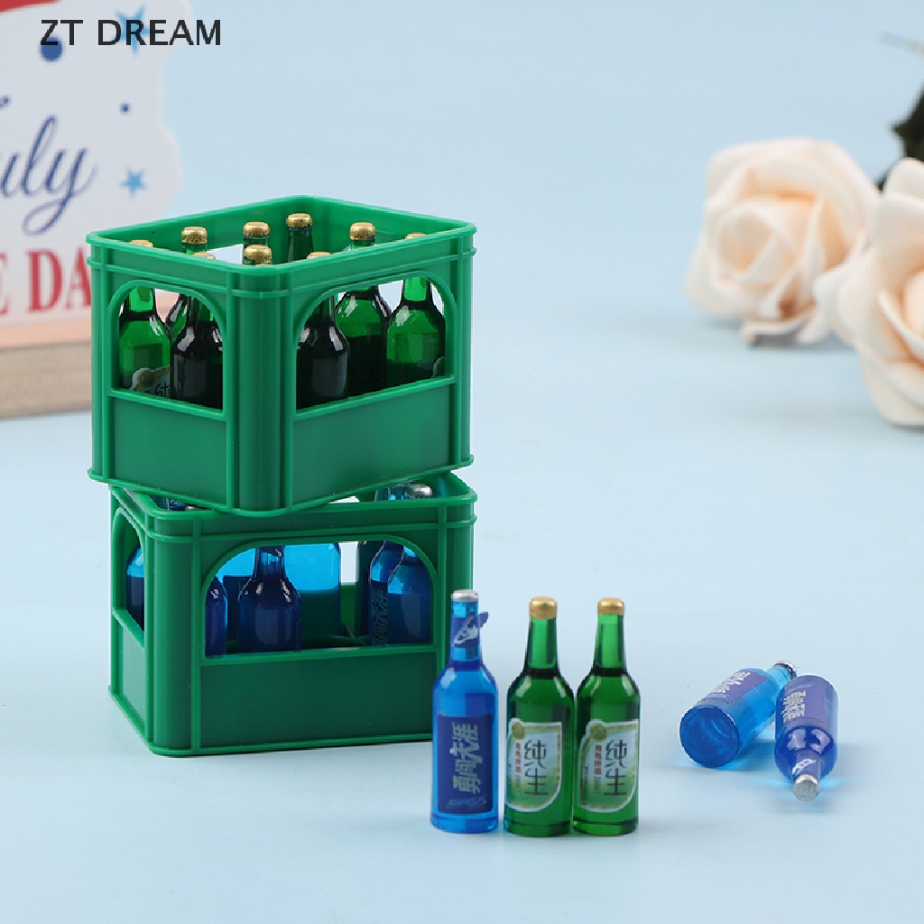 1 Bộ Mô Hình Chai Bia Mini 1: 12 Có Giỏ Đựng Trang Trí Nhà Búp Bê 07