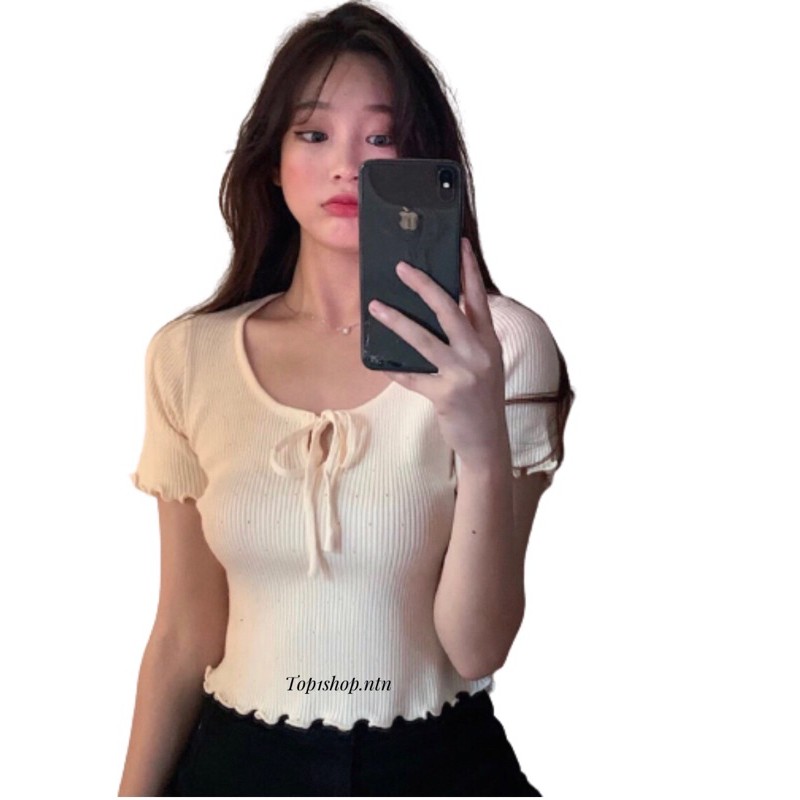 Áo tay ngắn cột nơ (ap).