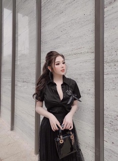 Áo sơ mi cộc tay nơ ngực