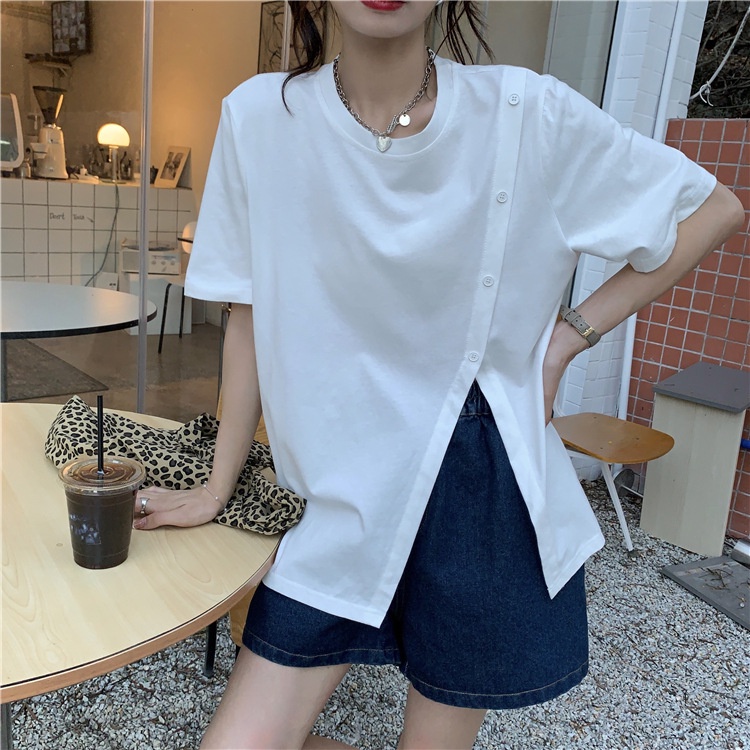 WANG JIAO ZHAN Áo thun trơn màu thời trang đơn giản mới