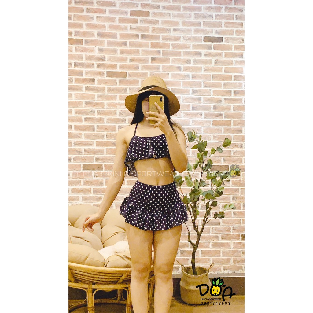 Bikini chấm bi chân váy đuôi cá dễ thương đi biển | BigBuy360 - bigbuy360.vn