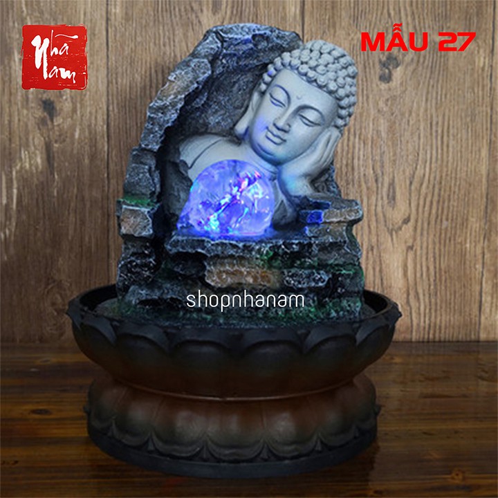Thác nước phong thủy Tịnh tâm Đức phật Như Lai tọa sơn bên suối TNN_27