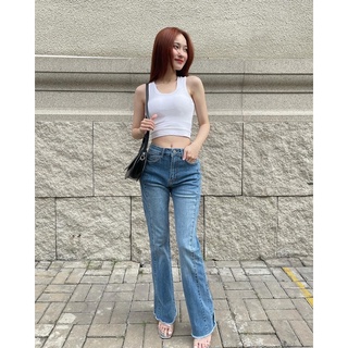 Quần jeans loe 2 viền chất co giãn