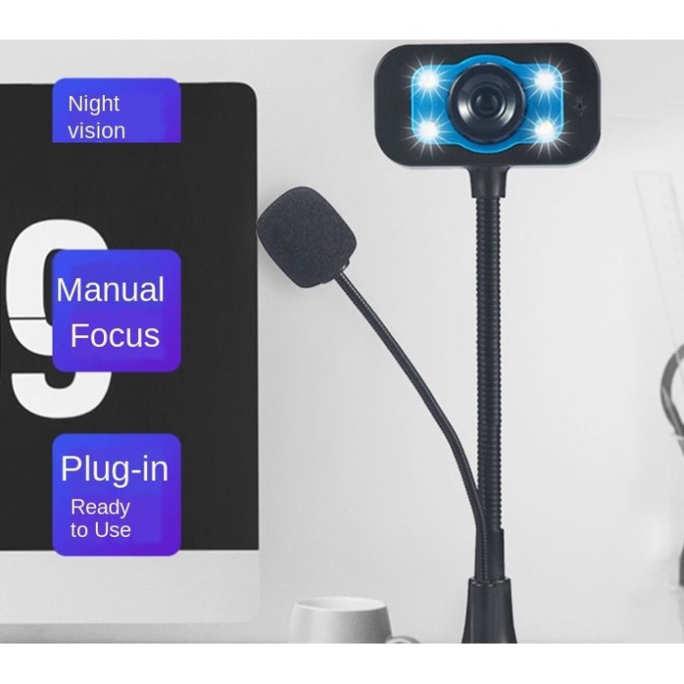 Webcam Chân Cao có mic dùng cho máy tính có tích hợp mic và đèn Led trợ sáng - Webcam máy tính
