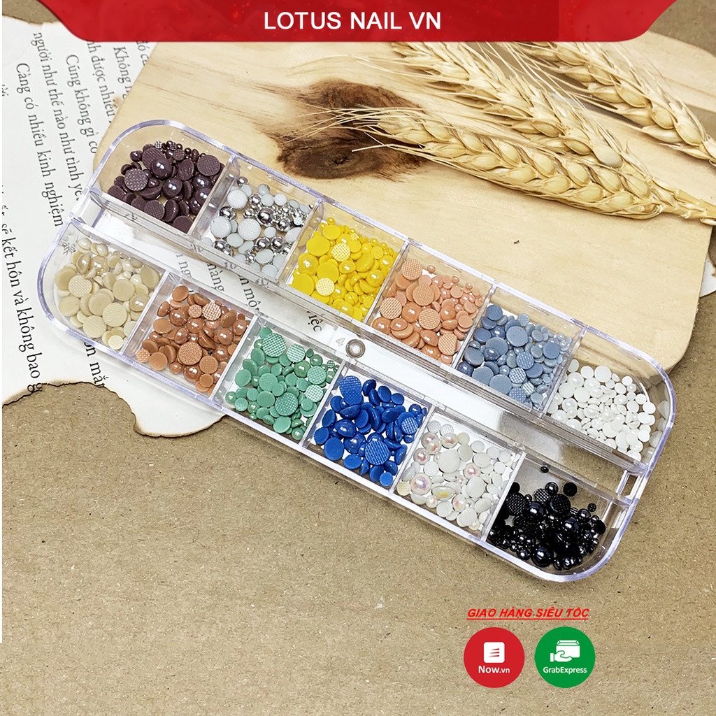 Ngọc trai nail, ngọc trai nửa YHB cao cấp đính móng khay mix đủ size, đủ màu