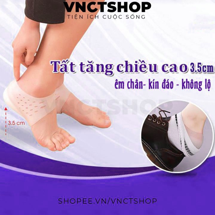 Tất độn tăng chiều cao silicone, vớ đệm gót chân tăng chiều cao silicon miếng lót giày cho nam nữ