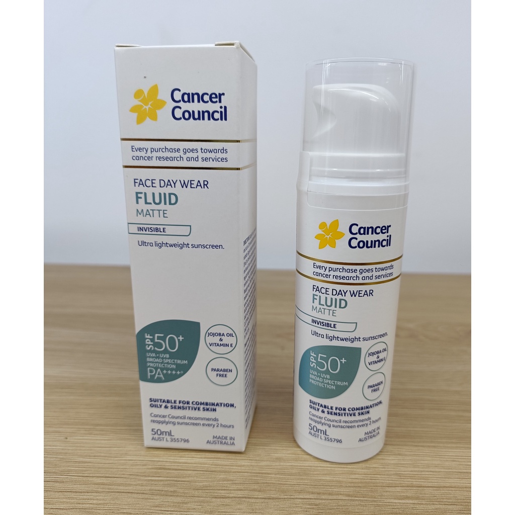 Sữa Chống Nắng Cancer Council Face Day Wear Fluid Matte SPF50+ 50ml, Lành Tính, Dành Cho Da Nhạy Cảm Và Mụn
