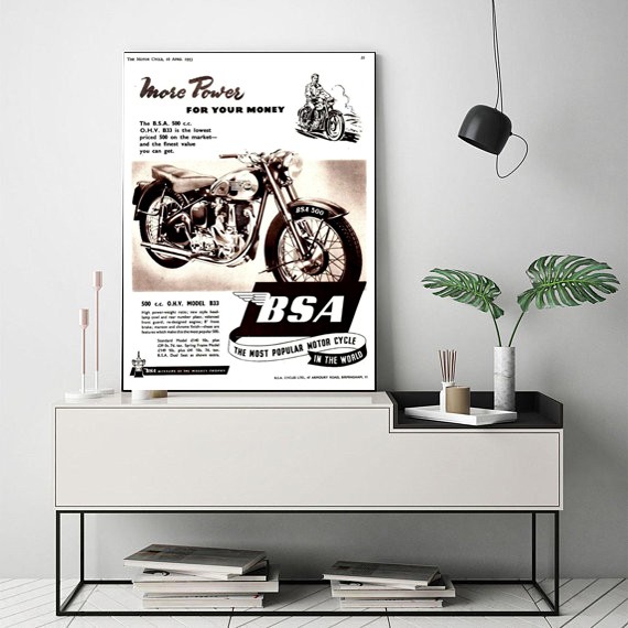 Tấm Áp Phích In Hình Xe Mô Tô Bsa 500 Cc Phong Cách Vintage