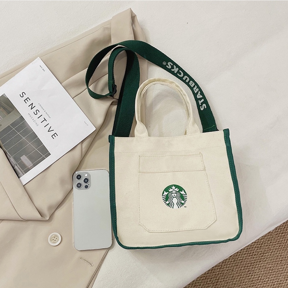 Túi tote vải canvas cỡ lớn in hình Starbucks dung tích lớn