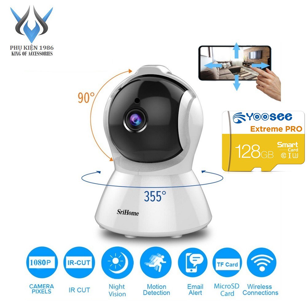 Camera IP Wifi SriHome SH025 2MP FullHD 1080P, xoay 355 độ (Trắng) - 4 phân loại tùy chọn - Phụ Kiện 1986