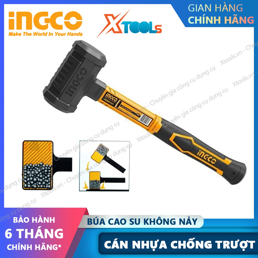 Búa nhựa 2 đầu tròn không nảy INGCO HDBM01028 2LB búa cao su 2 đầu không nảy, cán nhựa chống trượt, không tạo lửa