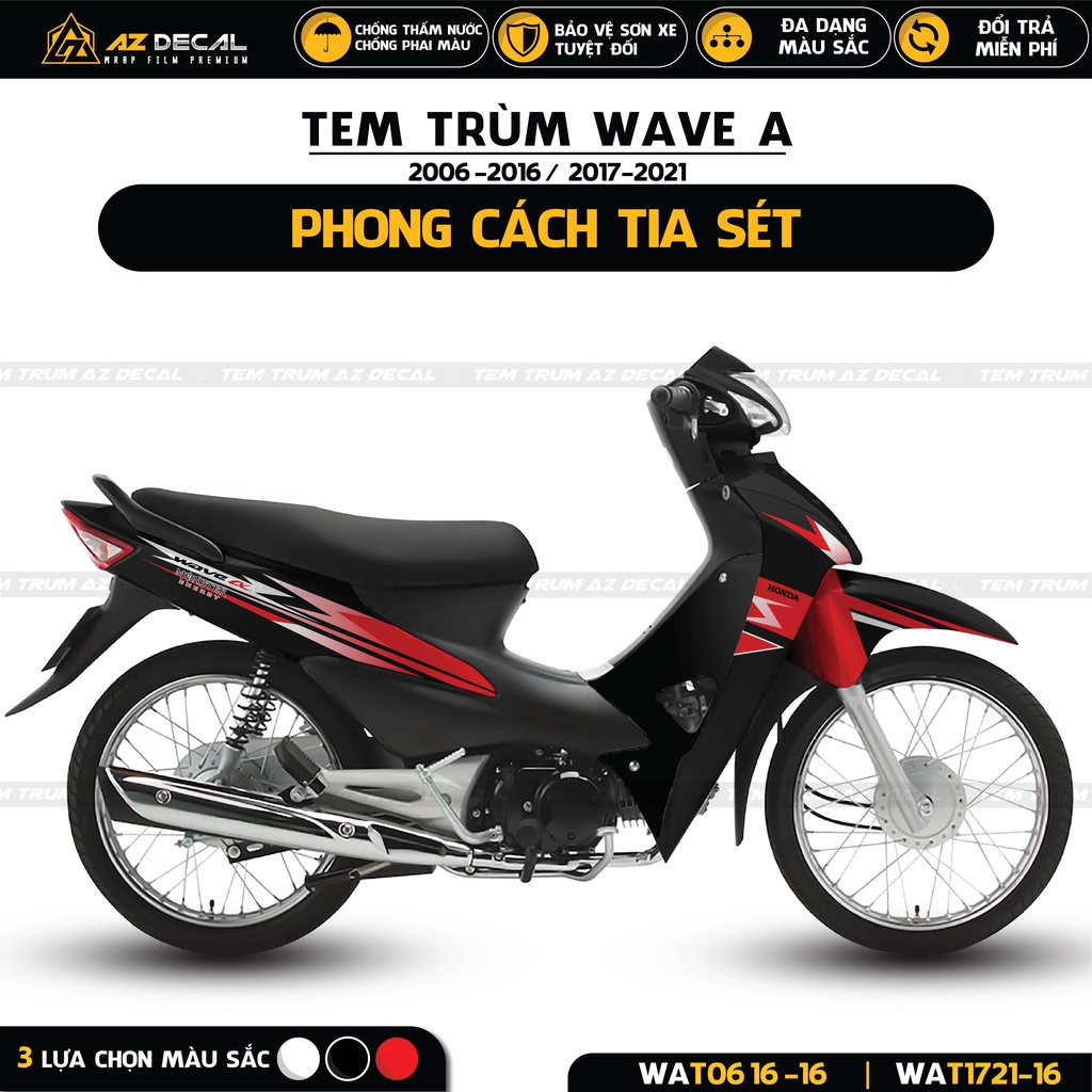 Tem Trùm Wave 100/110cc Nhiều Lựa Chọn Màu Mẫu Tia Sét | WAT-16 | Team Decal Dán Xe Wave A Đẹp Chất Liệu Cao Cấp