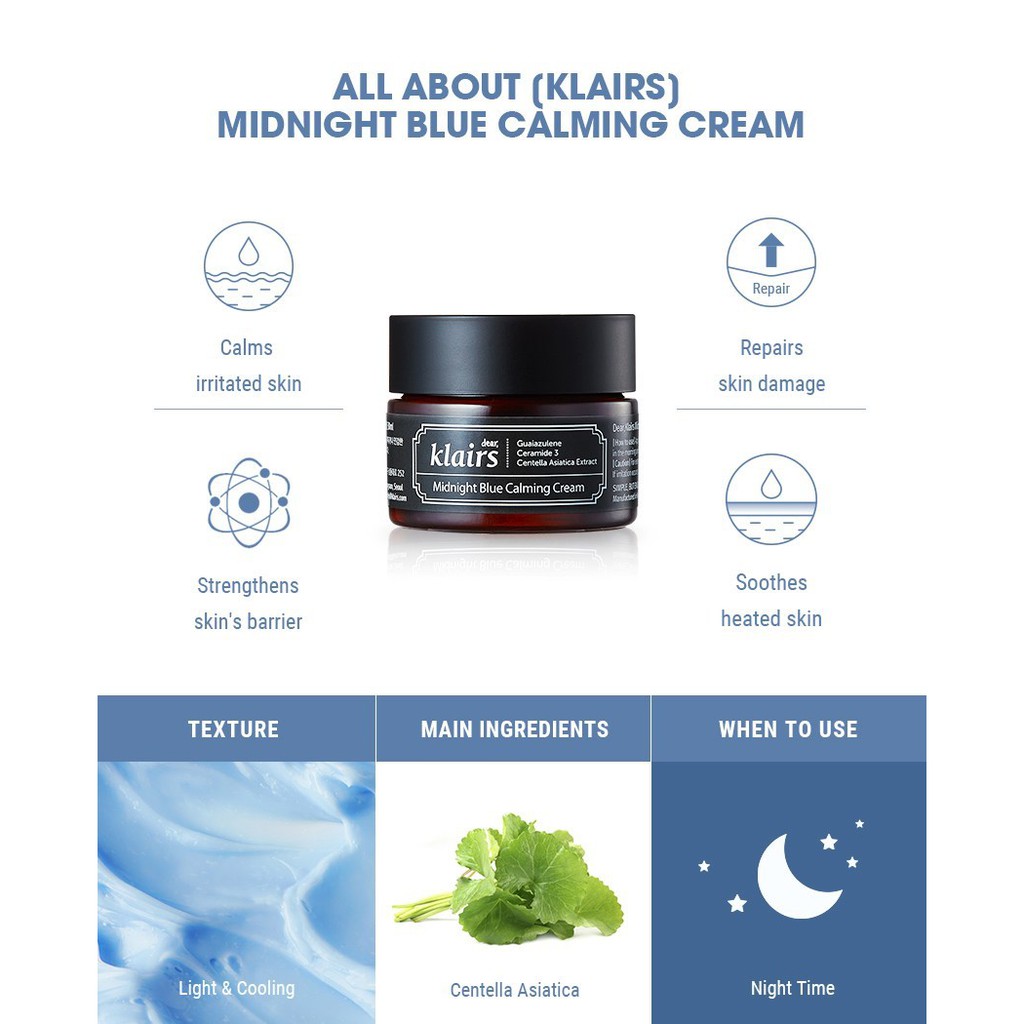 Kem Dưỡng Phục Hồi Da Klairs Midnight Blue Calming Cream 30ml