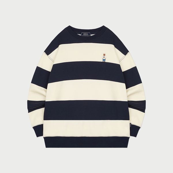 Áo sweater Whoau chính hãng kẻ sọc ngang, áo nỉ WHO.A.U hình chú gấu  | WHMWC4931U