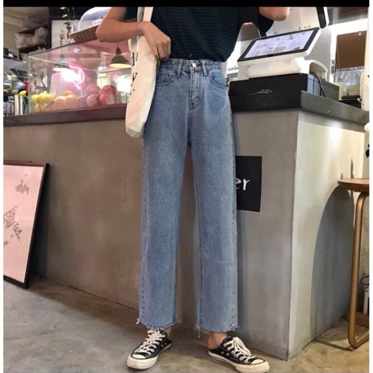 Quần jean bò ống rộng quần ống suông nữ lưng cao cạp cao màu xanh đẹp hot năm 2022 SKShop22 | BigBuy360 - bigbuy360.vn