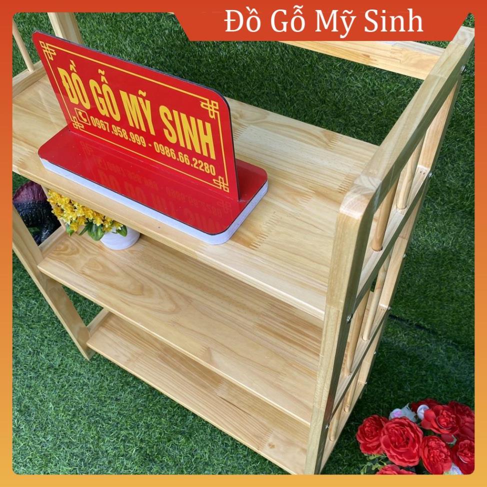 Kệ sách giá gỗ cao su tự nhiên 3 tầng để giày dép túi sách kệ đa năng, Đồ gỗ nội thất mỹ sinh cao cấp