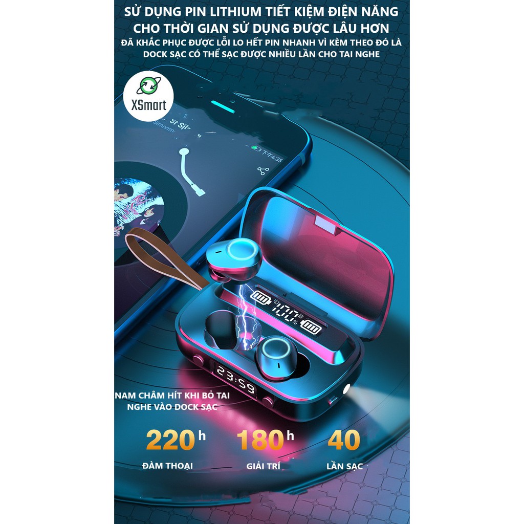 Tai nghe bluetooth không dây M13 PREMIUM BASS, có màn hình kỹ thuật số hiển thị pin, đồng hồ, tai phone nhét tai đẹp | BigBuy360 - bigbuy360.vn