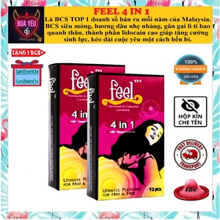 COMBO 2 Bao cao su Gai Feel 4 in 1  gân gai kéo dài thời gian - Hương dâu,Hộp 12 bao,Sự kết hợp hoàn hảo [MUA 1 TẶNG 1]