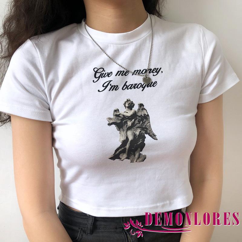 Áo Thun Nữ Ngắn Tay Cổ Tròn In Chữ Thời Trang