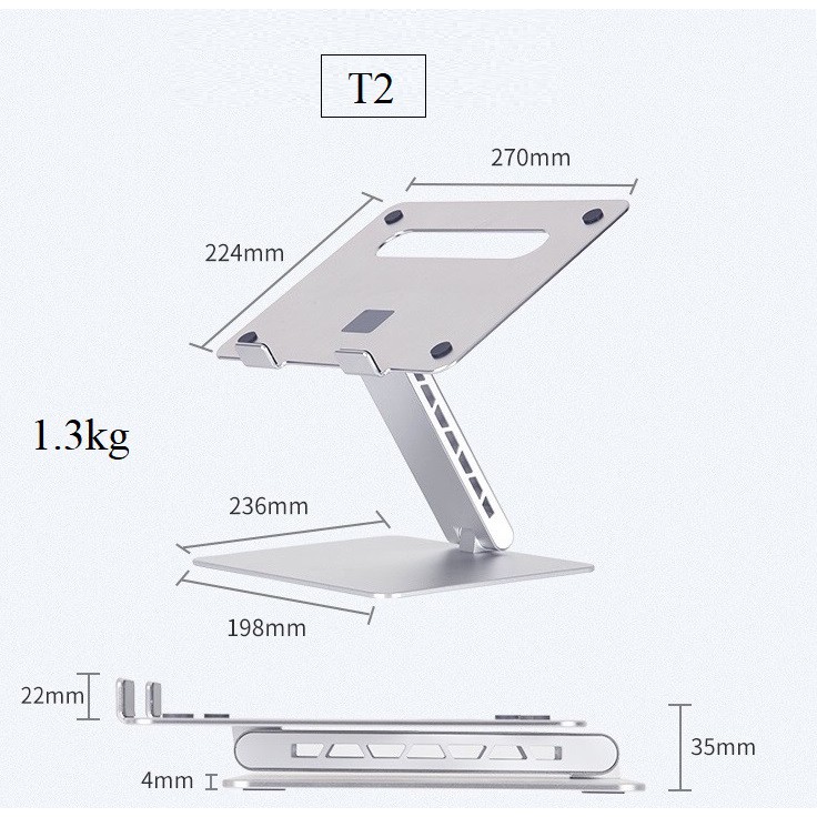 Giá đỡ nâng laptop stand nhôm một chân, công thái học chỉnh góc nghiêng và hỗ trợ tản nhiệt máy tính xách tay một chân T