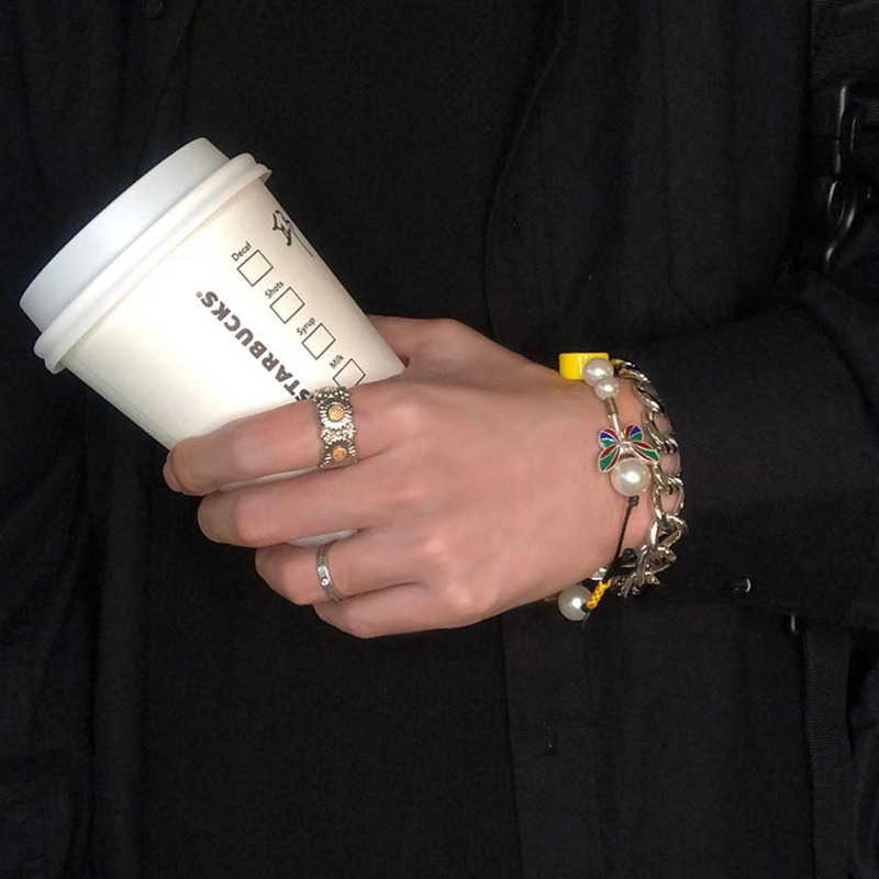 Vòng Tay Thời Trang Đính Ngọc Trai Nhân Tạo Hình Mặt Cười Phong Cách Hiphop 19157