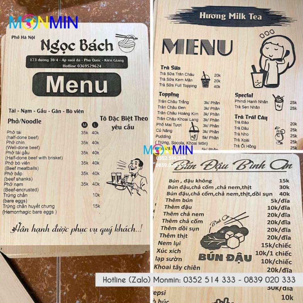 Menu gỗ MONMIN thiết kế theo yêu cầu - Siêu độc đáo - Tinh tế