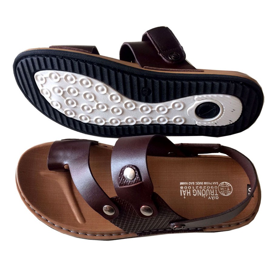 Xăng đan nam Trường Hải da bò thật màu nâu [HÌNH ẢNH THẬT]