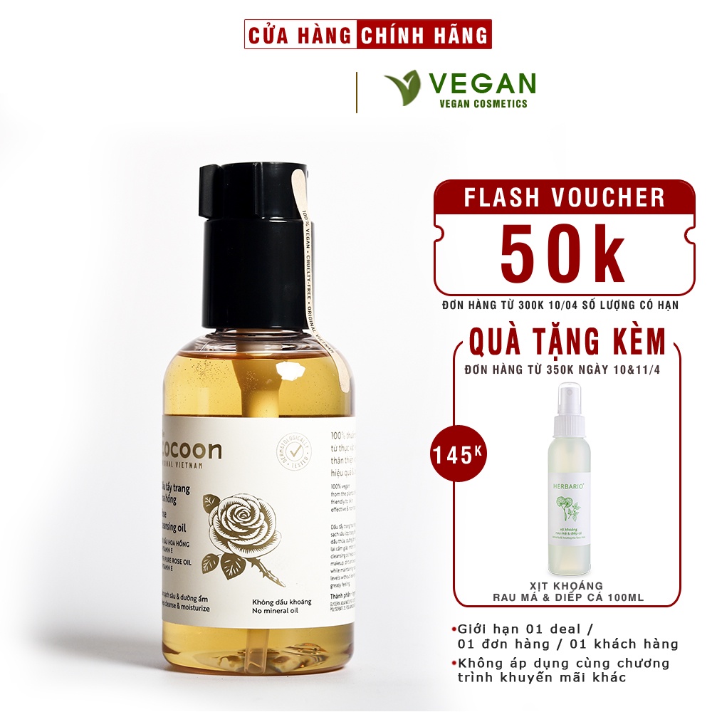 Dầu tẩy trang hoa hồng cocoon 140ml (rose cleansing oil) sạch da, mềm mịn