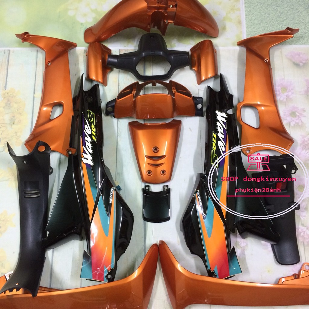 Dàn áo xe wave alpha -vỏ nhựa wave thái - wave 110 -wave nhỏ nhựa nguyên sinh ABS cao cấp màu Cam Đen