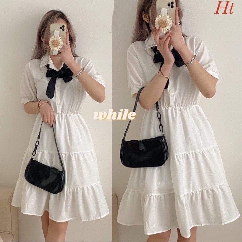 Váy xoè ba tầng nơ cổ HT11