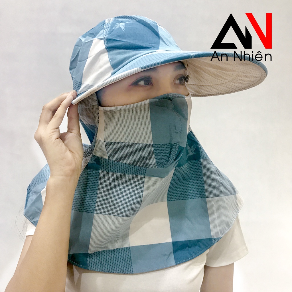 Nón mũ chống nắng vành rộng kèm khẩu trang vải cố định bằng dây kéo [được chọn mẫu]