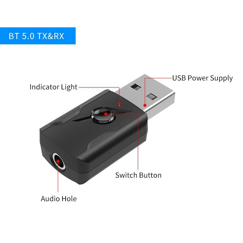 1 Pcs TX 3.5mm AUX RX USB Bluetooth 5.0 Adapter & 5Pcs Multimeter Test Lead Set,Stackable Banana Plug To Alligator Clips