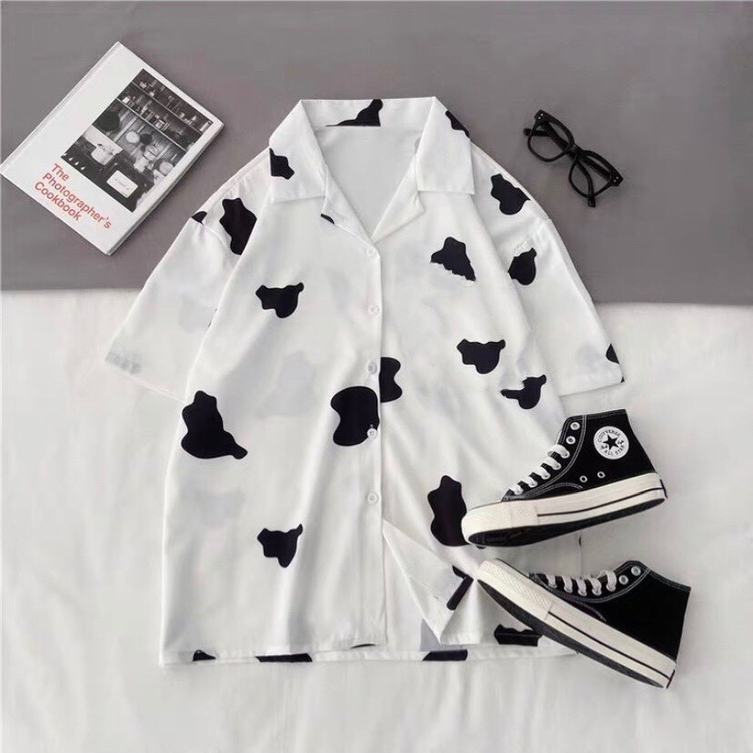 Áo Sơ Mi Bò Sữa Unisex 🦋 Áo Somi Nữ Tay Lỡ Dáng Rộng 🦋