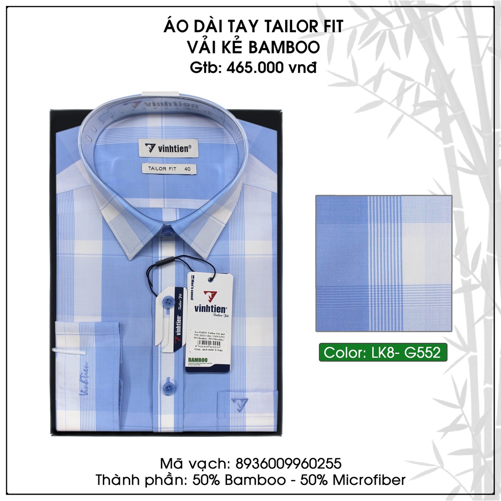 Áo sơ mi nam tay dài vạt ngang Tailor Fit Bamboo Vĩnh Tiến 465