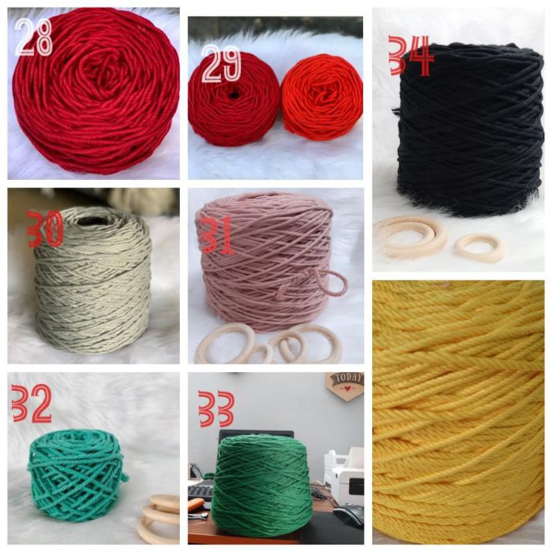 200g Dây thừng đan macrame , dây cotton  xoắn 3. Nhiều màu sắc 3mm