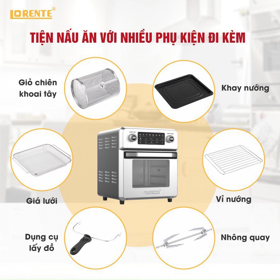 [Chính hãng] Nồi chiên không dầu lớn Lorente LT-1600 dung tích 16L, chiên được gà nguyên con