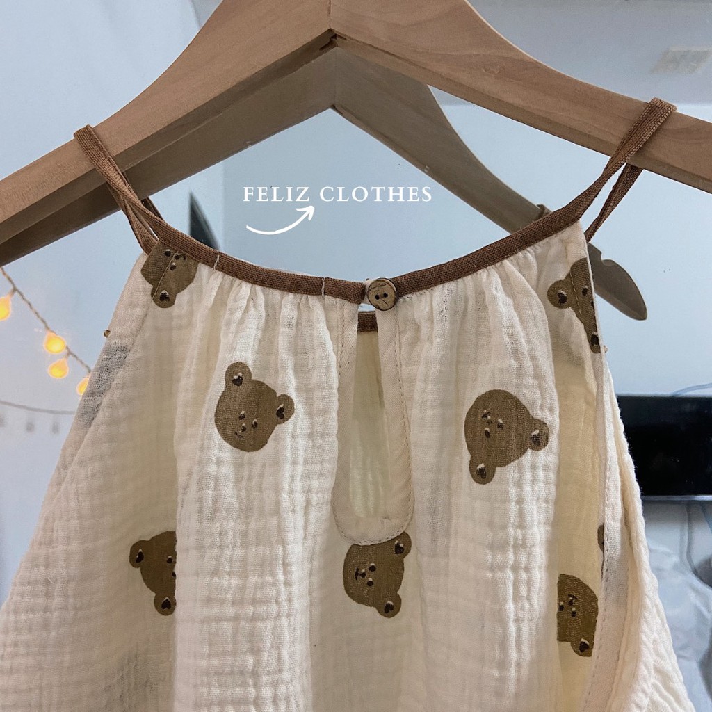 Bộ áo ngủ hai dây xô muslin cực đáng yêu