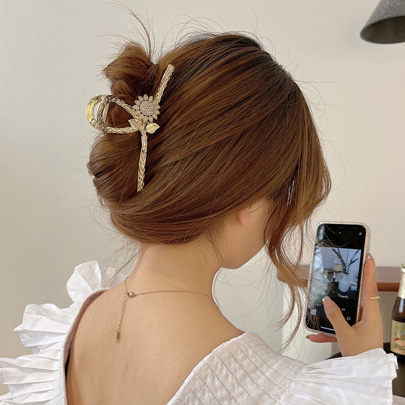 Kẹp tóc kim loại hình hoa hướng dương / lá sang trọng thanh lịch cho nữ