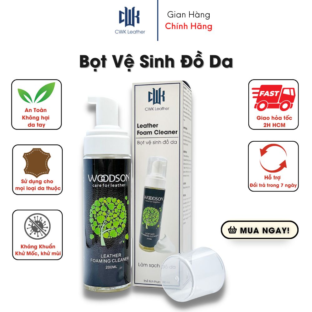 Bọt vệ sinh làm sạch đồ da Woodson khử mùi, khử mốc túi, áo, ví, giày da, ghế sofa