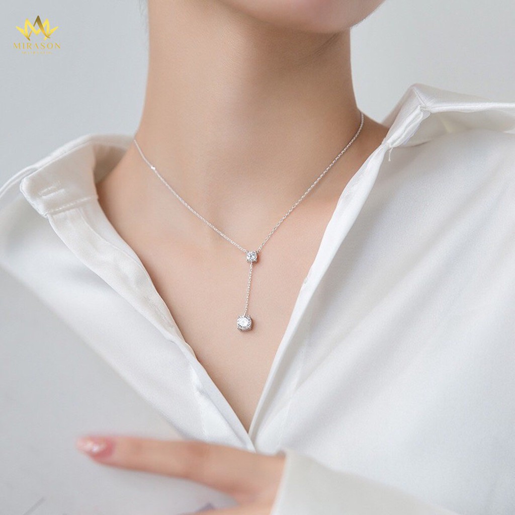 Dây Chuyền Bạc Nữ MIRASON Dài Đính Đá Tròn Sang Trọng MDC048 - Vòng Cổ Nữ Bạc 925 Cao Cấp