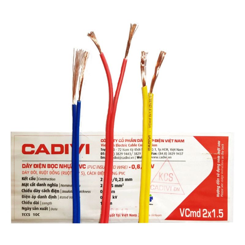 Dây Cáp Điện Đôi CADIVI - VCMD 2x1.5 mm, bán lẻ theo mét