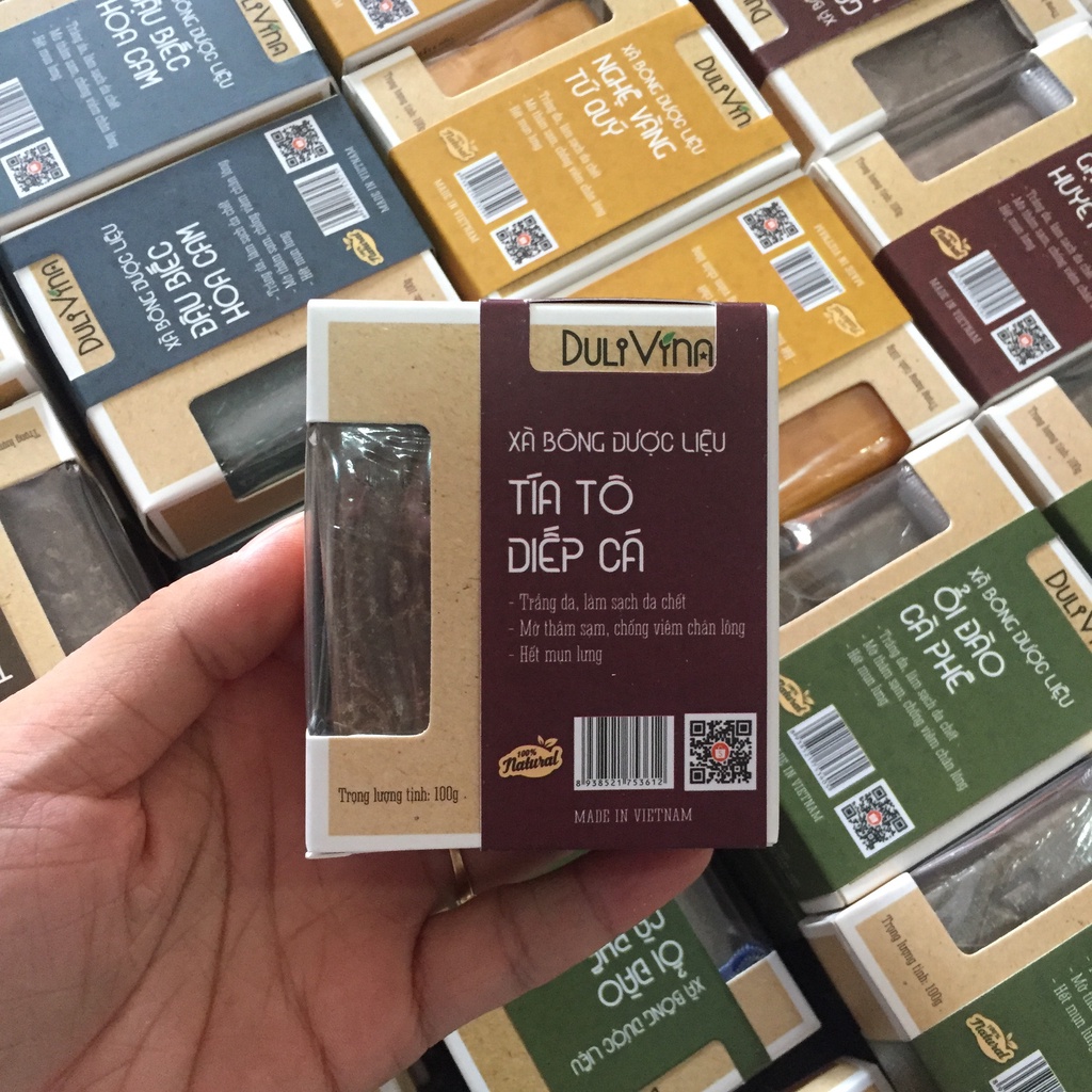 Xà phòng thảo dược Tía Tô Diếp Cá, xà bông cục trắng da, ngừa mụn 100g Dulivina | BigBuy360 - bigbuy360.vn