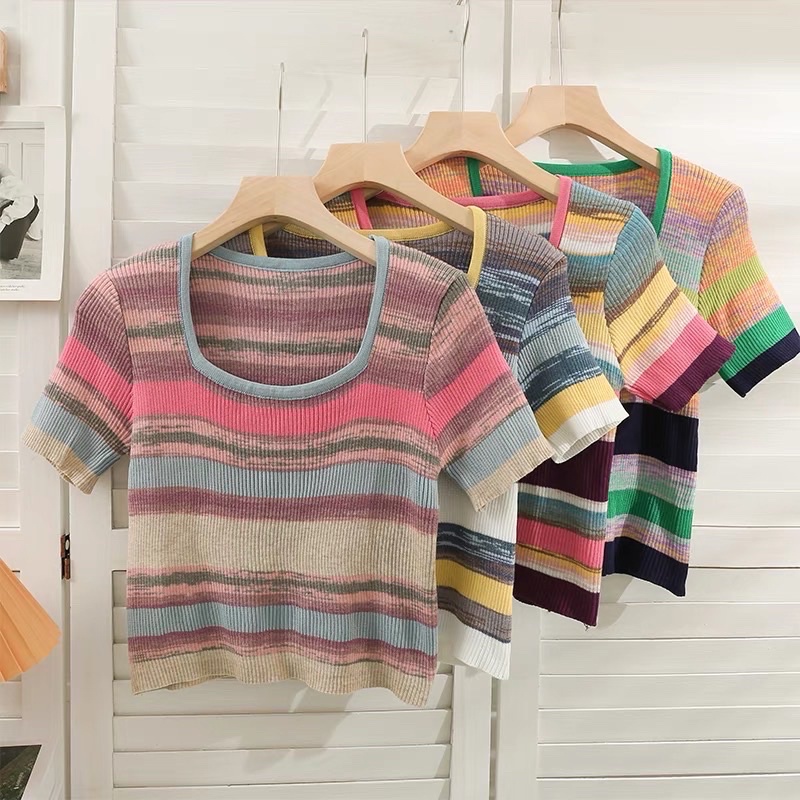 áo len dệt kim loang màu cầu vồng (k307#)