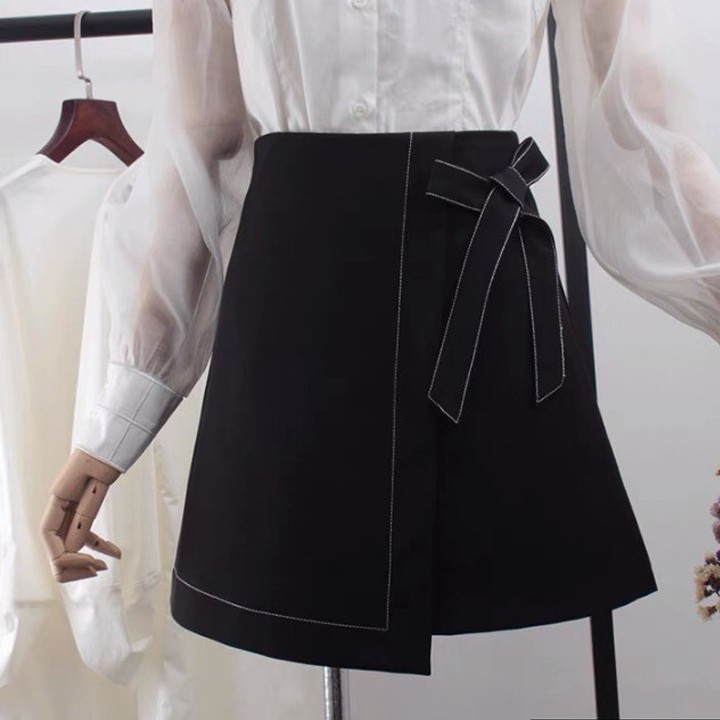 Chân váy chữ a trơn chỉ nổi có nơ buộc ngắn nữ eo cao hè 2021 phong cách mới ôm dáng LUZADO CV01 | BigBuy360 - bigbuy360.vn