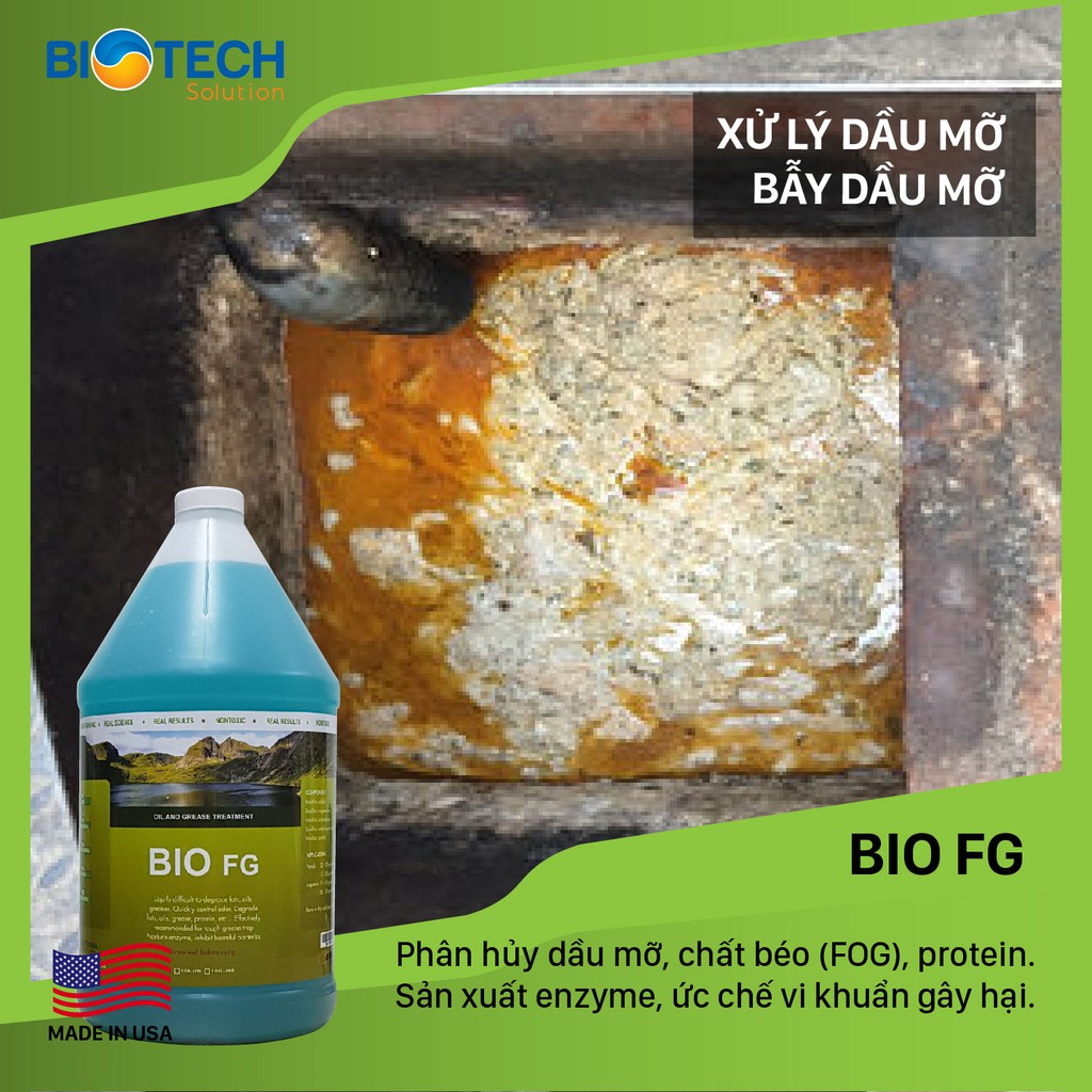 Hàng Mỹ - Vi Sinh Xử Lý Dầu Mỡ Đóng Dày Đặc Bio Fg – Chai Gallon = 3,785 Lít