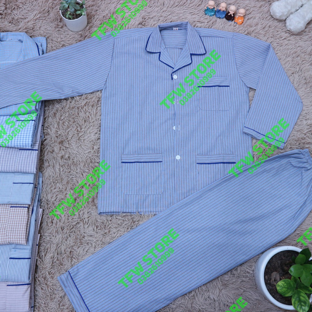 [Ảnh Thật] Bộ pijama nam trung niên vải kate kẻ sọc (pyjama, dài tay), quần áo mặc nhà, bộ ngủ cho ông, cho bố - Hàng VN | BigBuy360 - bigbuy360.vn